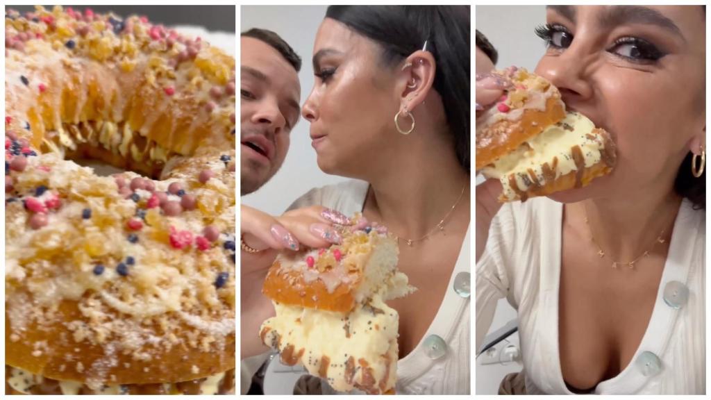 Dabiz Muñoz y Cristina Pedroche comiendo el nuevo roscón de Reyes del mejor chef del mundo.