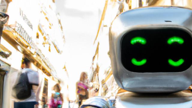 Fotografía ficticia realizada por la inteligencia artificial de un robot tomándose un selfie en calle Larios.