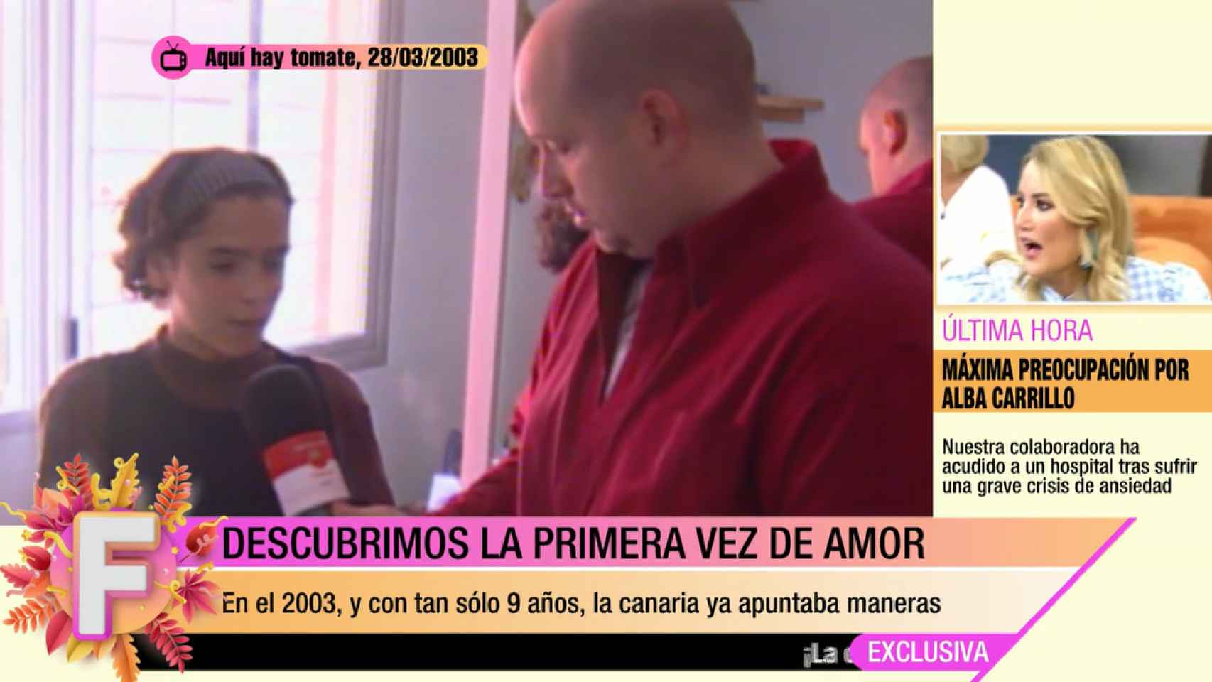 Amor Romeira en su primera aparición en televisión. 'Aquí hay tomate', 2003.