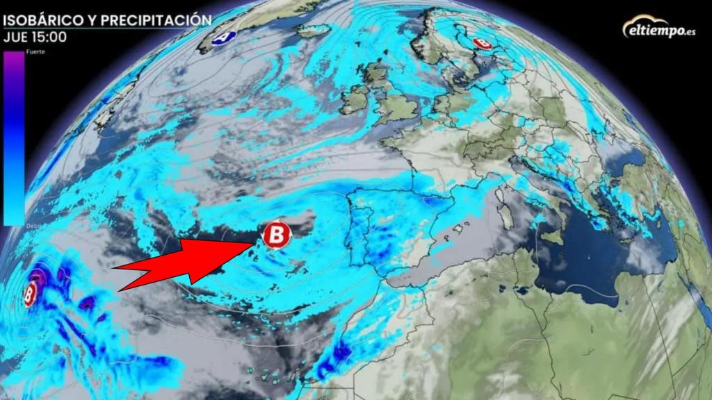 Situación de la borrasca atlántica el 7 de diciembre. ElTiempo.es