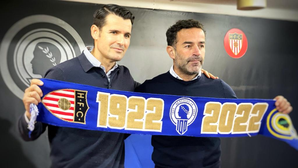 Lolo Escobar y Paco Peña, en la presentación del primero como entrenador del Hércules.