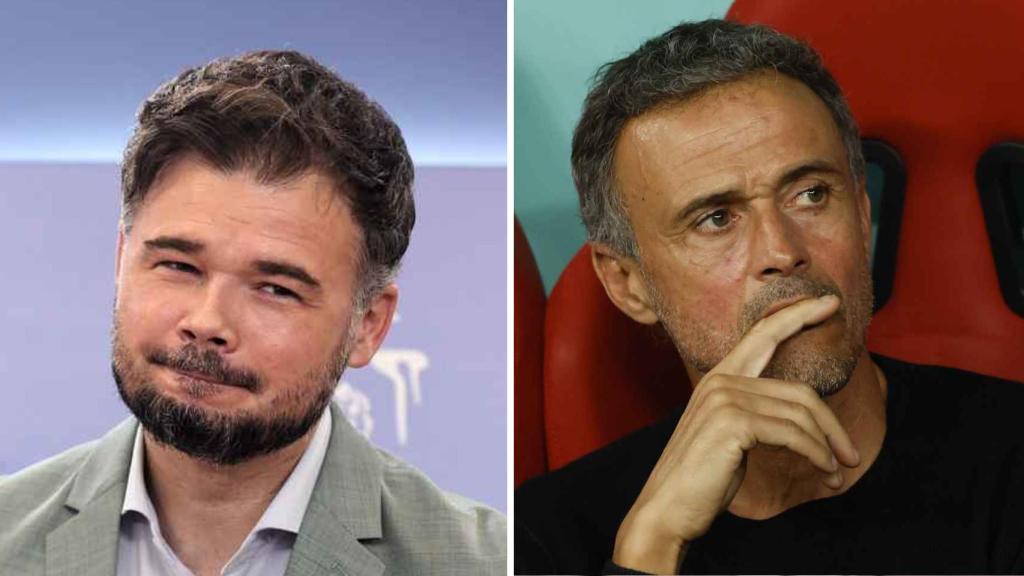 Gabriel Rufián y Luis Enrique en un fotomontaje.