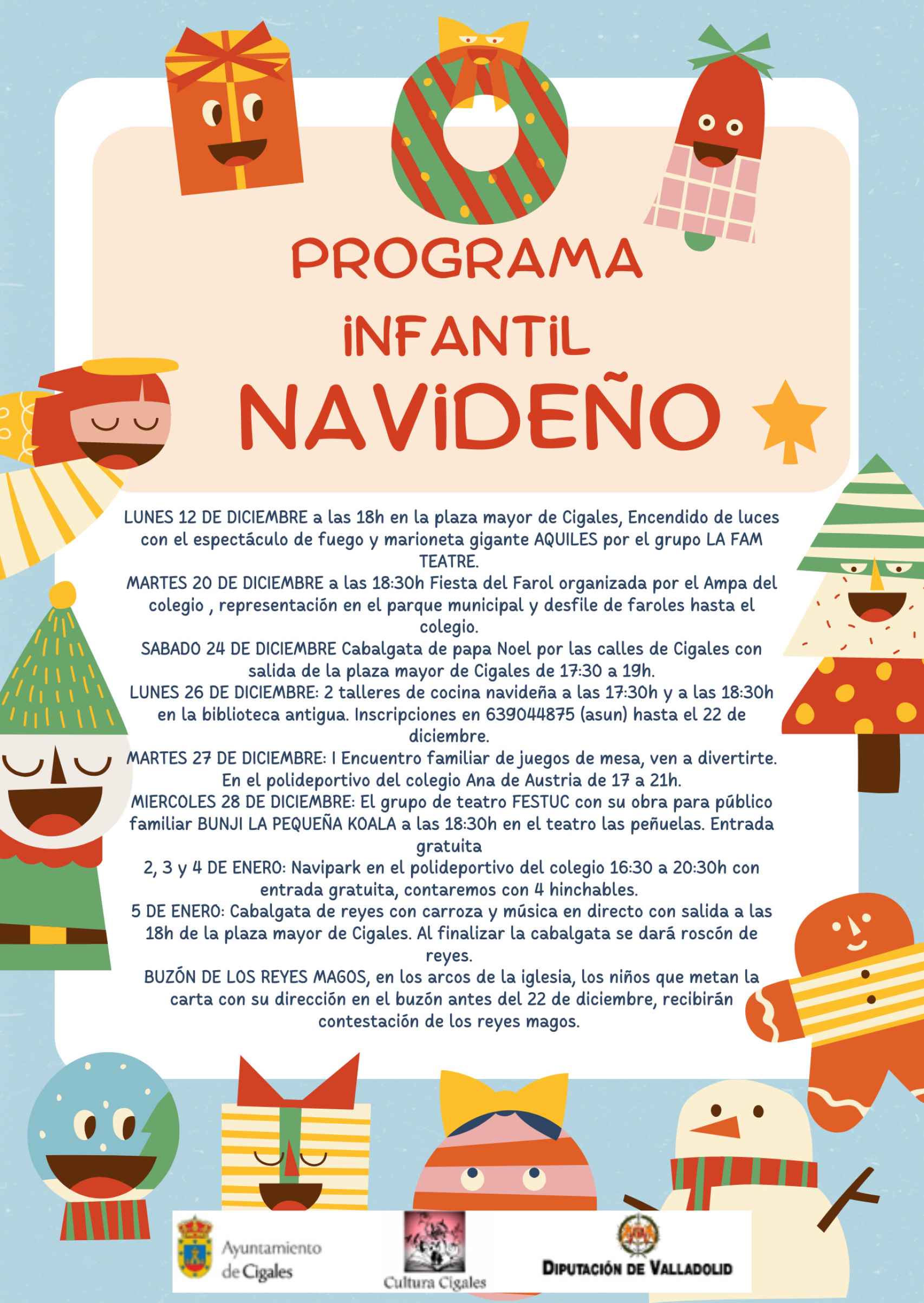 Cartel del programa infantil de la navidad 2022 de Cigales.
