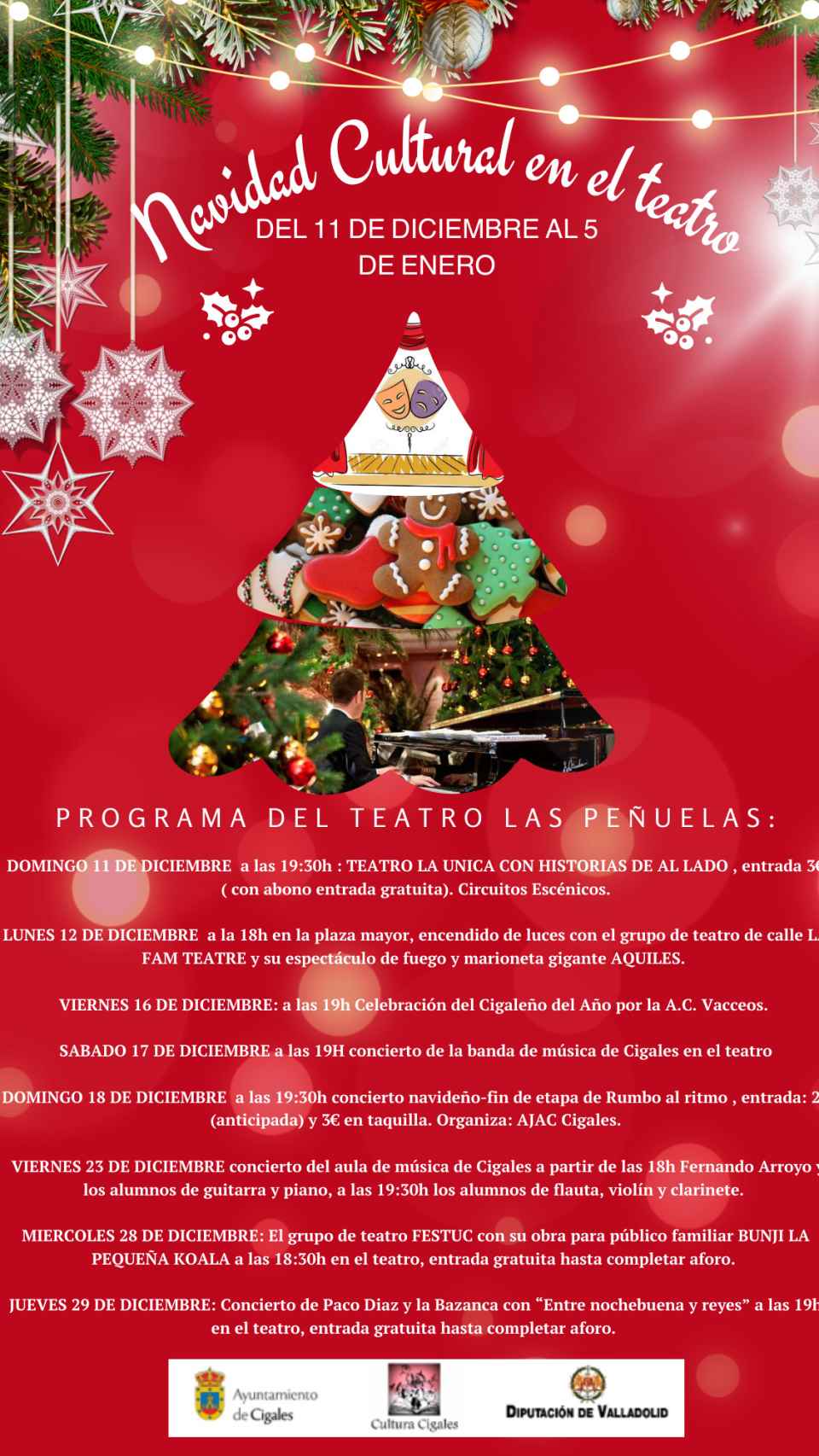 Cartel de las actividades en el teatro de Cigales.