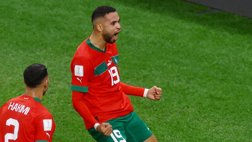 En-Nesyri celebra su gol contra Portugal en el Mundial