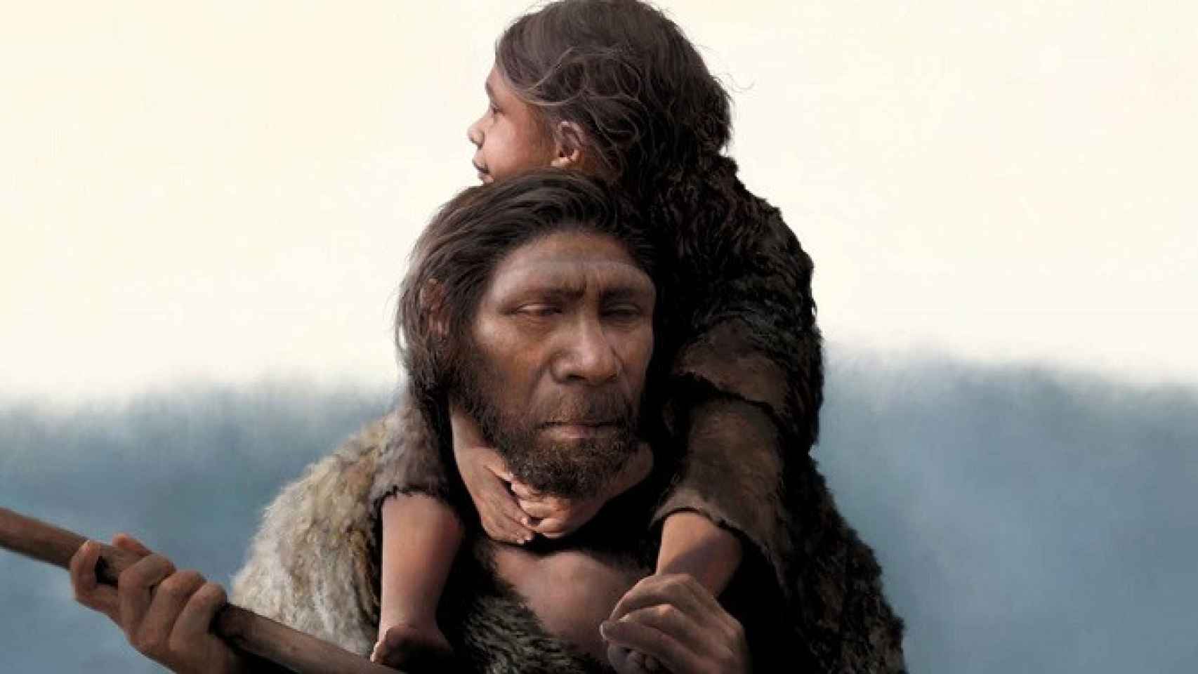Recreación de un padre neandertal y su hija.  Imagen: Tom Bjorklund/SINC