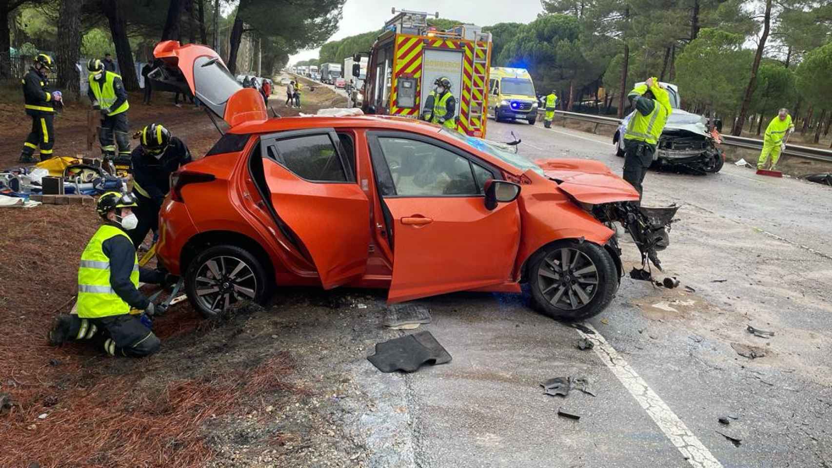 Imagen del accidente en la N-122 en Traspinedo