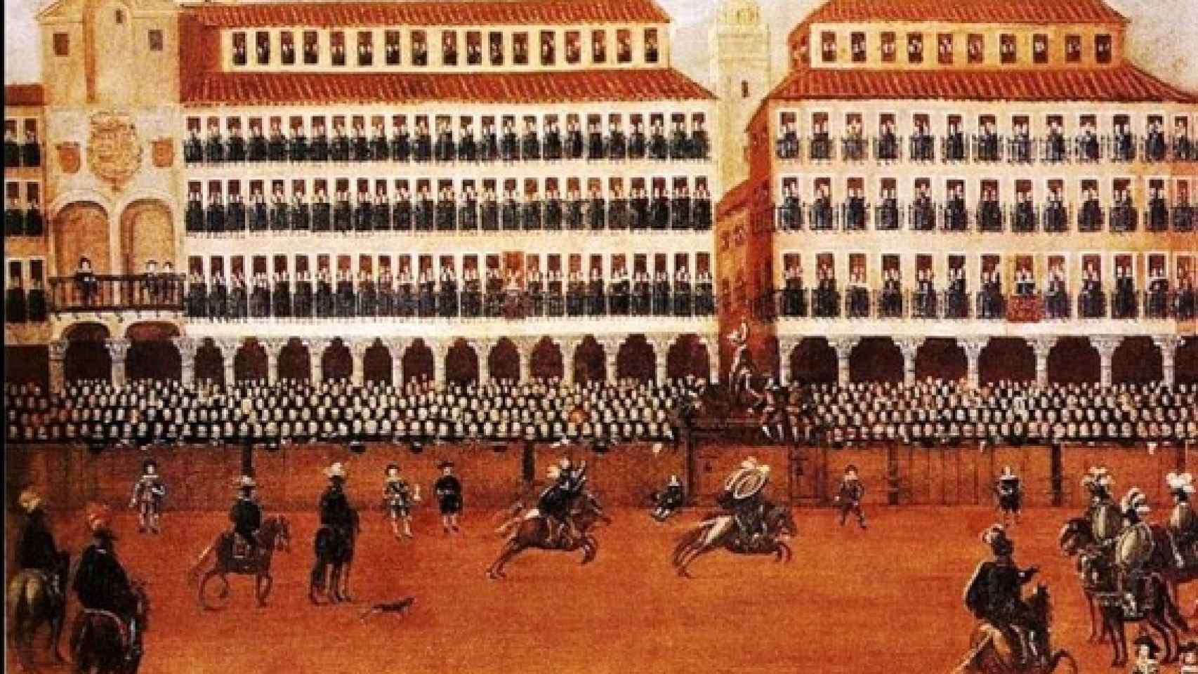 Plaza Mayor de Valladolid en el siglo XVII (1663) donde se celebraban torneos y corridas de toros
