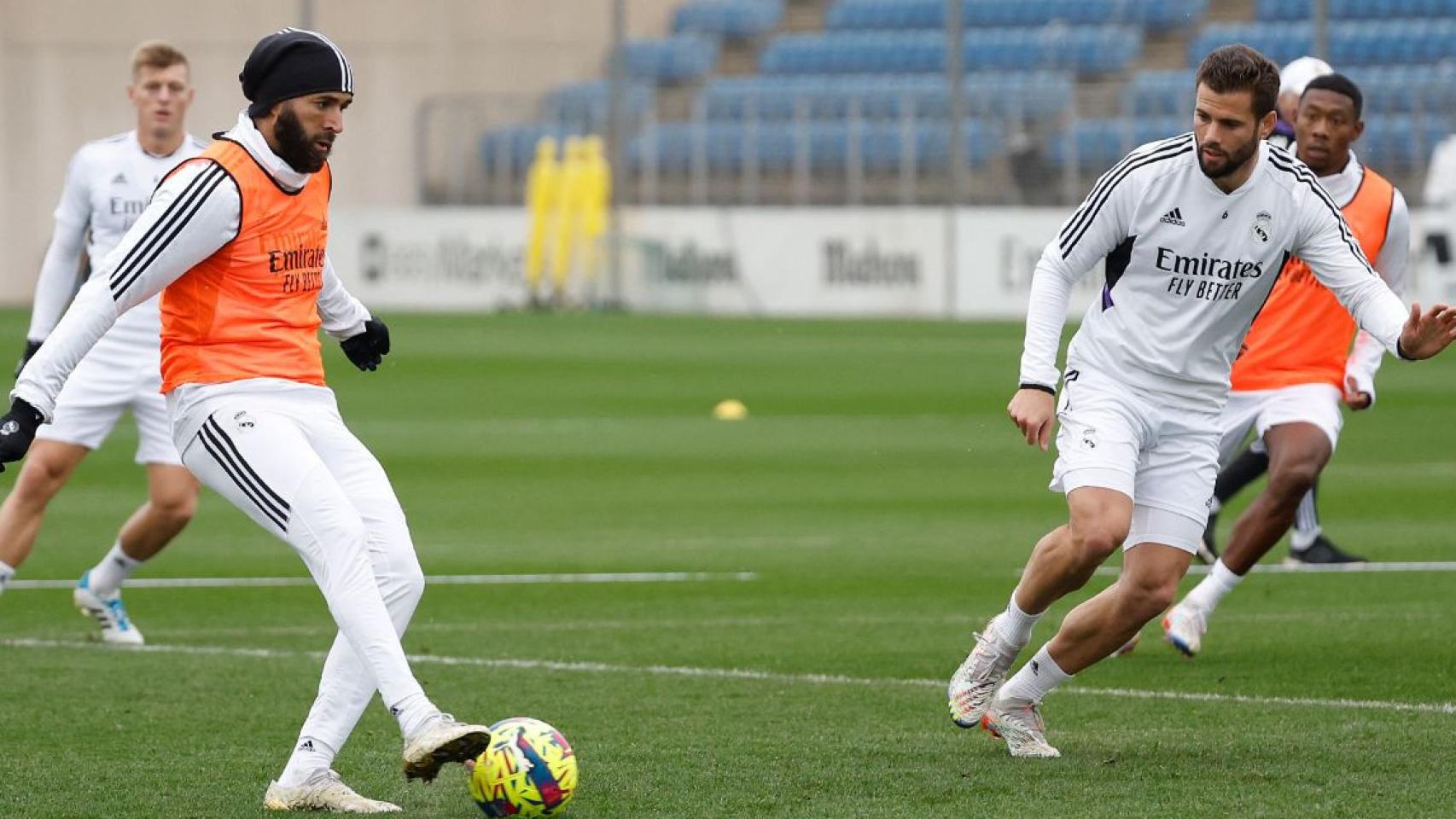 Benzema, Nacho, Kroos y Alaba, durante un entrenamiento del Real Madrid