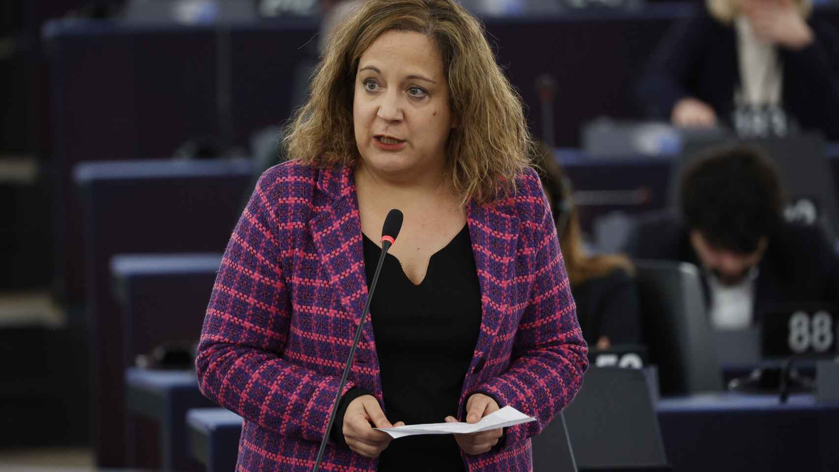 La líder de los socialistas en el Parlamento Europeo, la española Iratxe García, este lunes en el pleno de Estrasburgo.