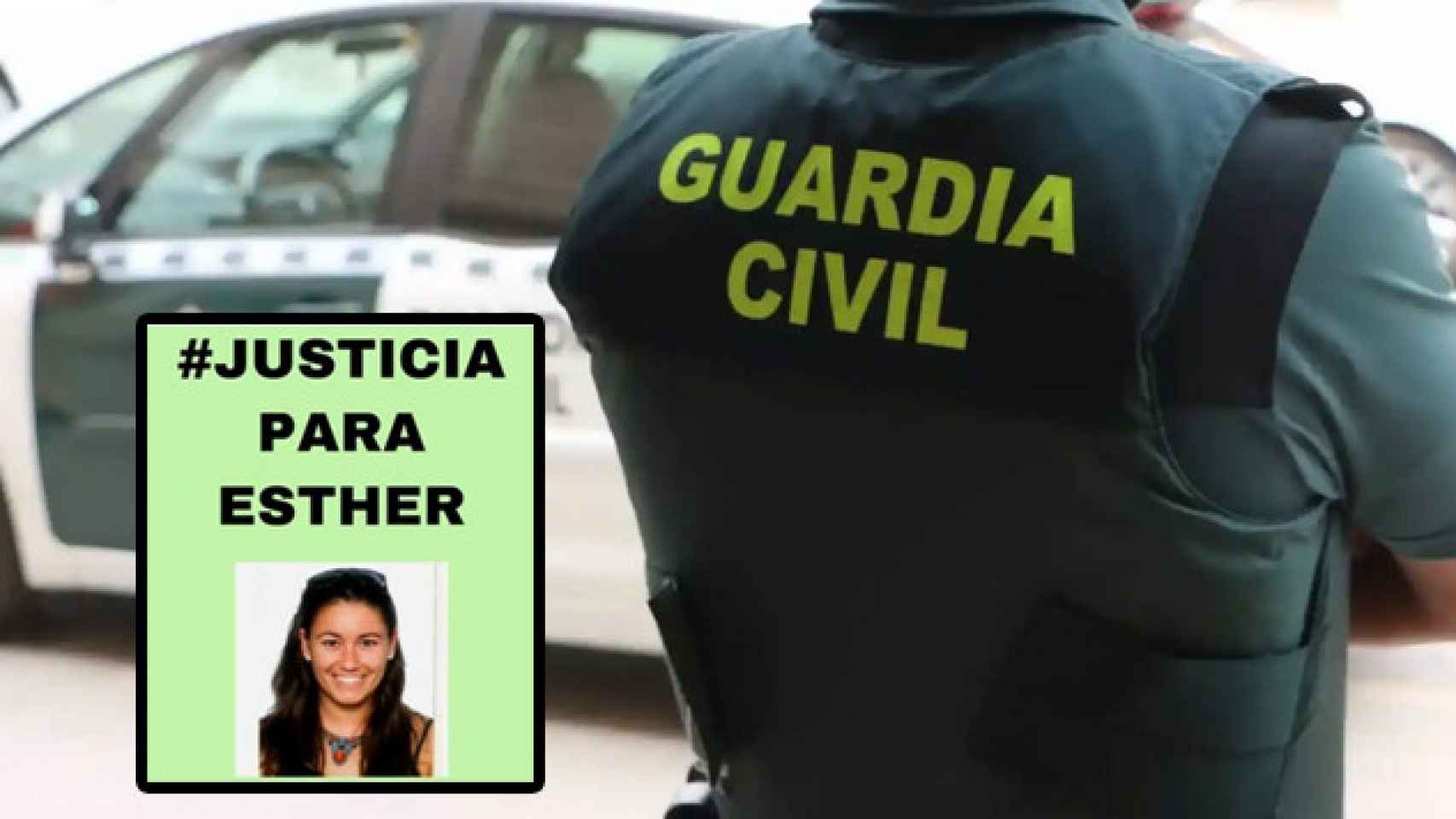 El cartel de 'Justicia para Esther' y un agente de la Guardia Civil