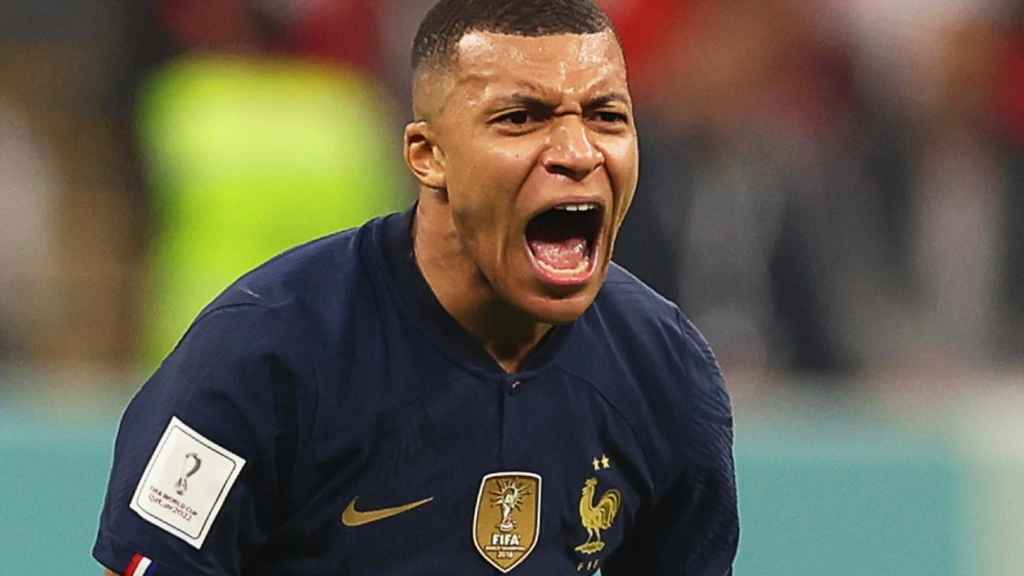 Kylian Mbappé, gritando en la semifinal entre Francia y Marruecos del Mundial de Qatar 2022