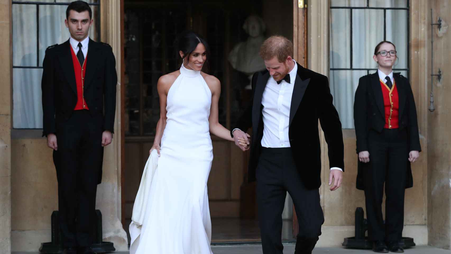 Meghan Markle y el príncipe Harry previo al festejo de su boda.