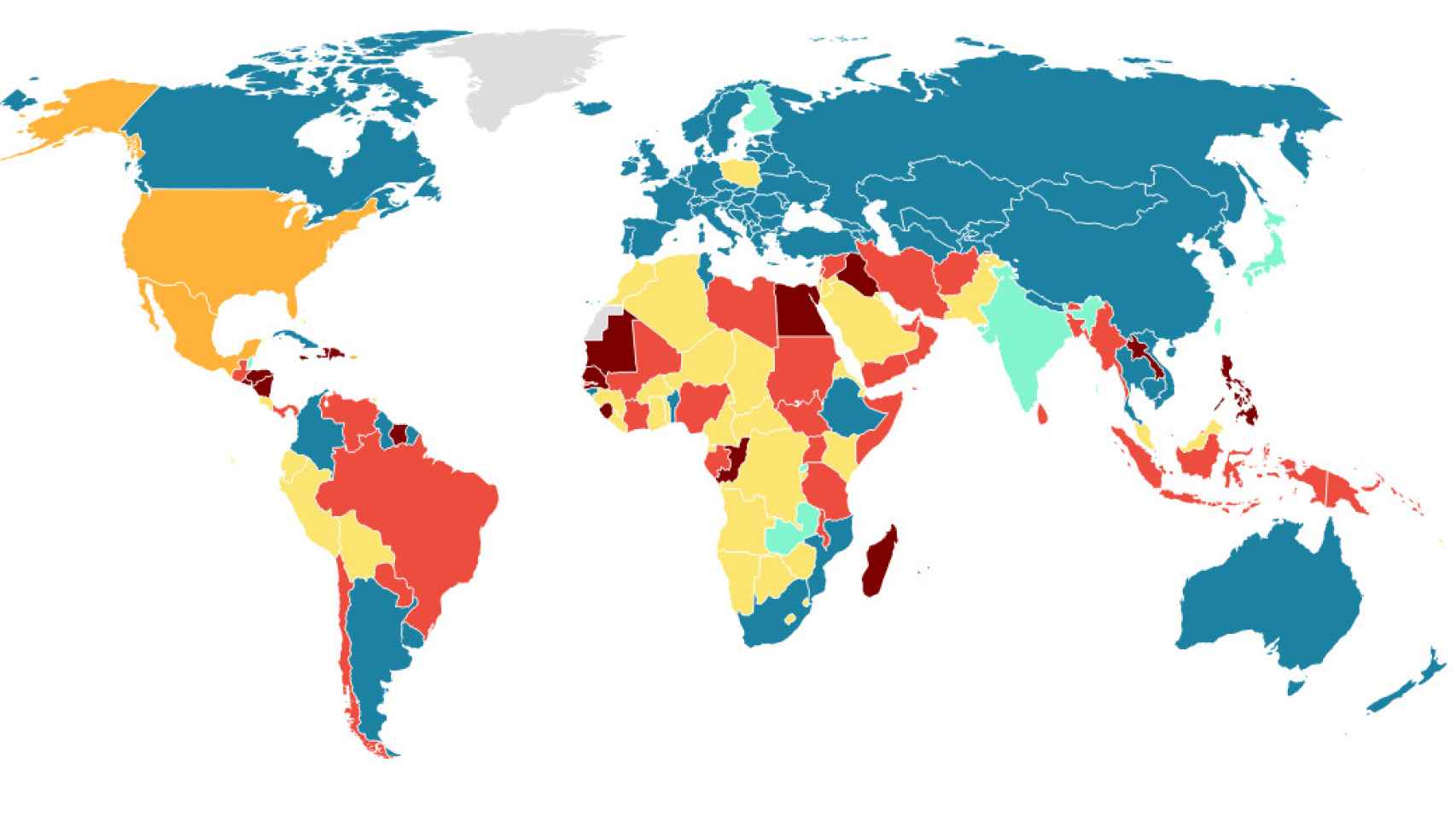 Mapa de la situación de la legislación del aborto en el mundo