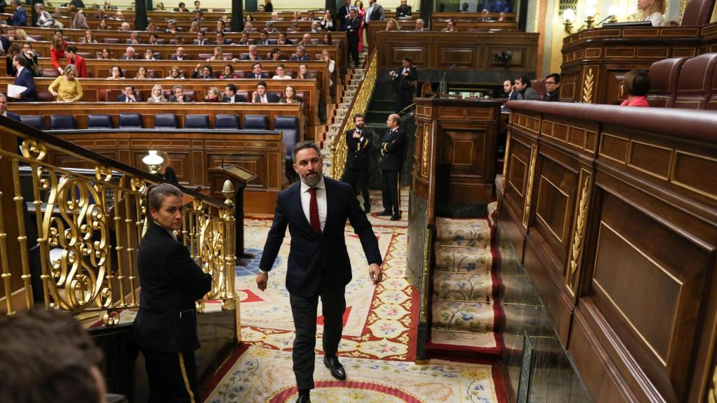 El presidente de Vox, Santiago Abascal, este jueves en el Congreso de los Diputados.