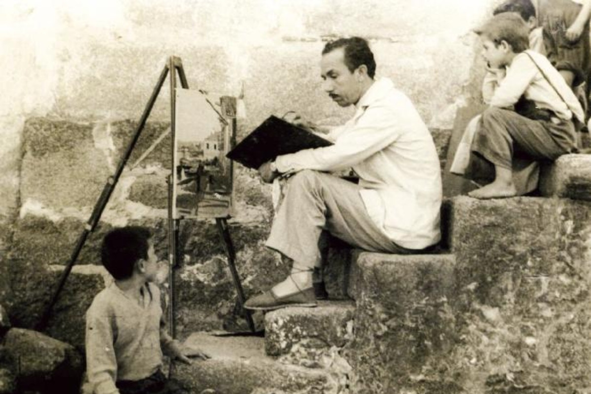 Goday Caamaño pintando uno de sus lienzos. Foto: Asociación Española de Pintores y Escultores