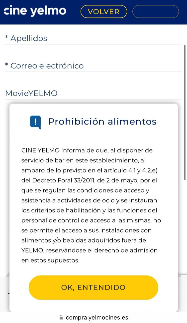 Anuncio en la web de Yelmo Cines para adquirir una entrada en Vialia Vigo.
