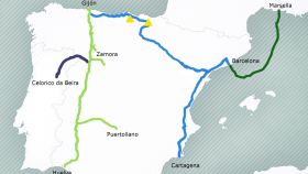 Mapa del corredor de hidrógeno H2Med conectando España