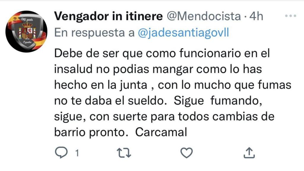 Captura de los insultos recibidos en Twitter