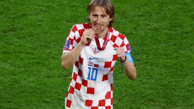 Luka Modric celebra el tercer puesto de Croacia.