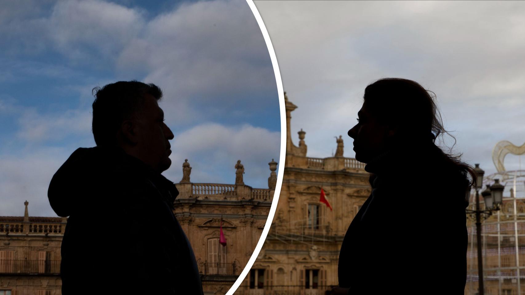 Omar Rudaki y Zoya Javadi en la Plaza Mayor de Salamanca.