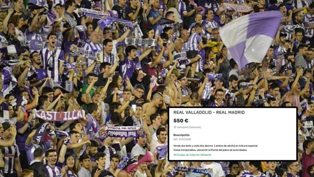 Imagen de la afición y una captura de la reventa