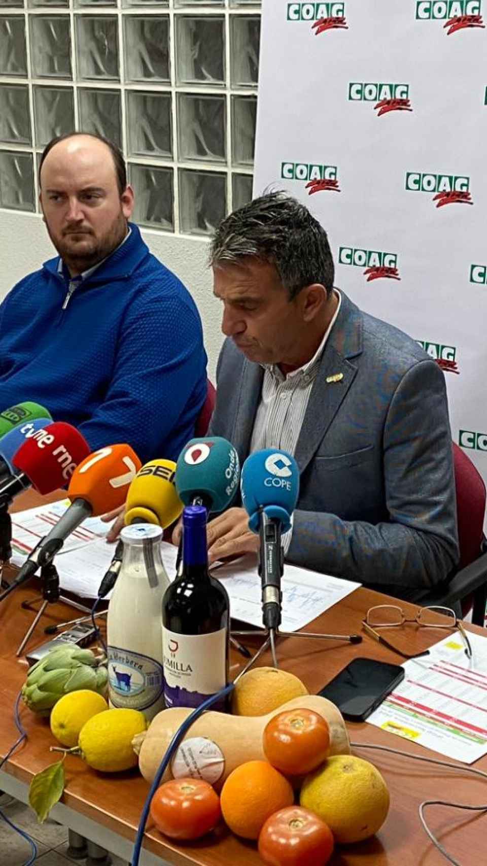 Pedro Gomariz y José Miguel Marín, de Coag, este martes, compareciendo en rueda de prensa.