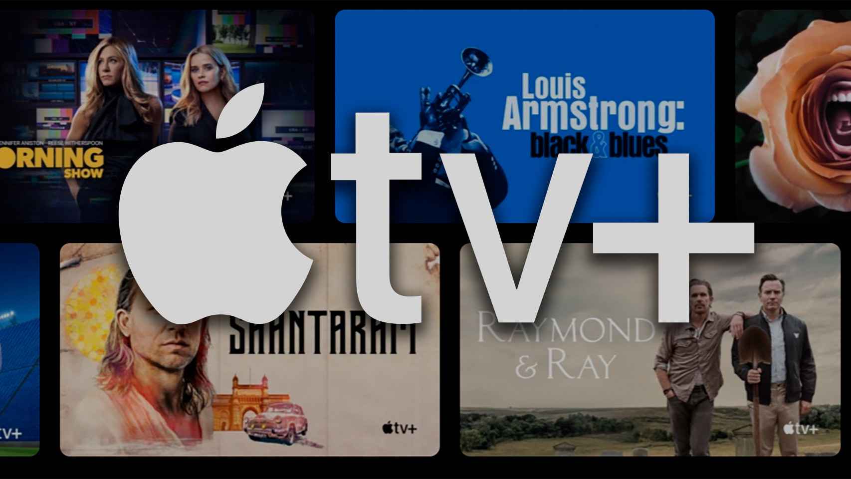 El logo de Apple TV+ y un montaje de algunos de sus contenidos.