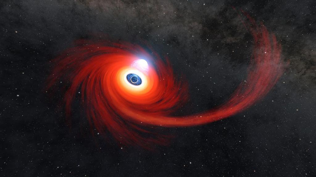 Ilustración de los discos de gas caliente formados en torno a los agujeros negros masivos.