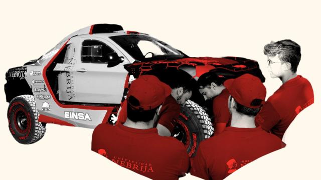 Estudiantes de la Universidad Nebrija trabajan en el coche de Manolo y Mónica Plaza para el Rally Dakar 2023