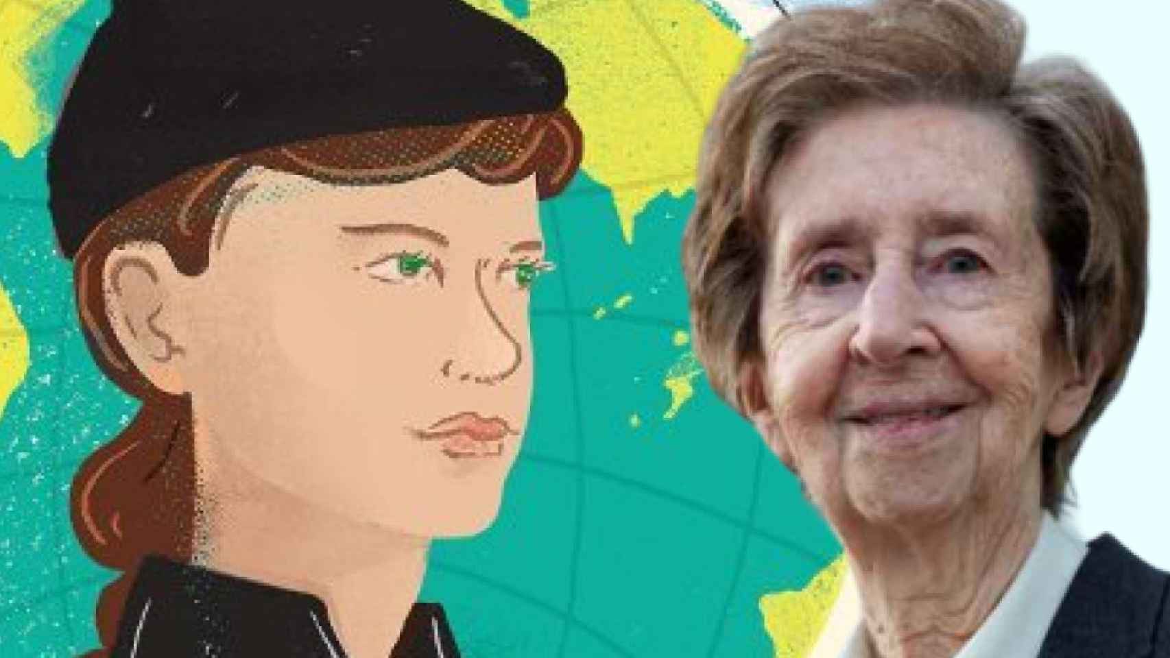 Un dibujo de la periodista Nellie Bly (izq) y una fotografía de la científica Margarita Salas (dcha).
