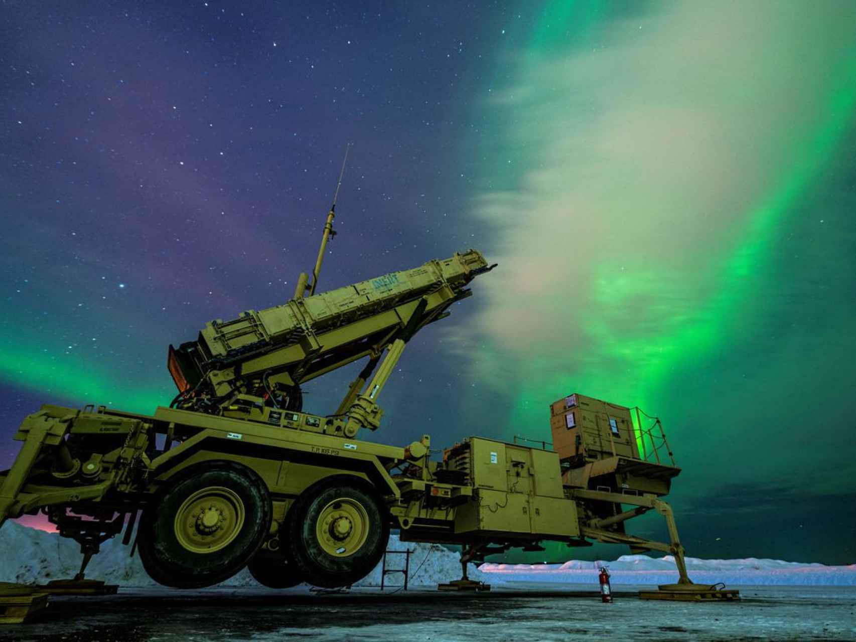 Una estación de lanzamiento de misiles Patriot en la Base de la Fuerza Aérea Eielson, Alaska.
