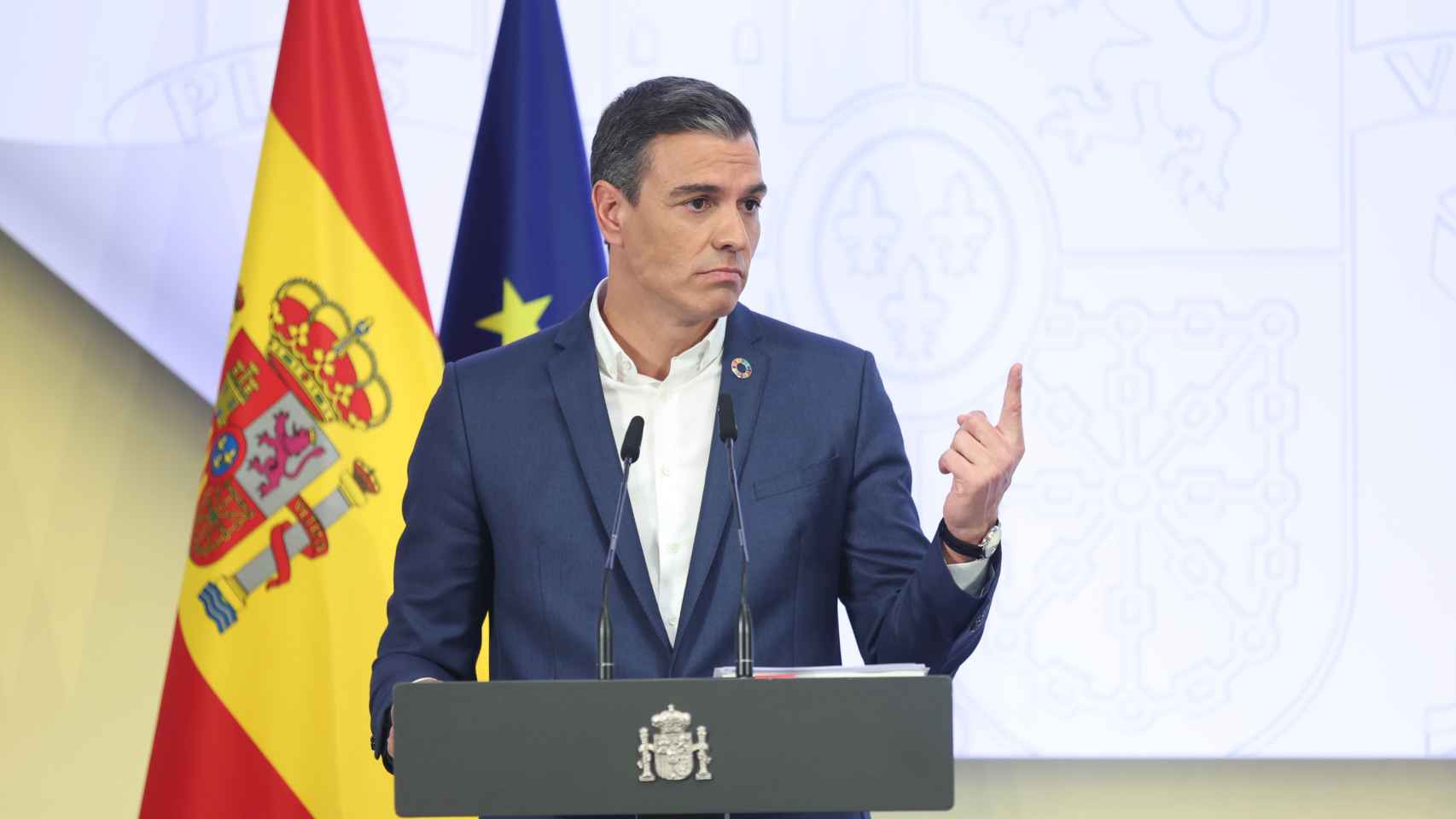 El presidente del Gobierno, Pedro Sánchez, en una comparecencia ante los medios en Moncloa.