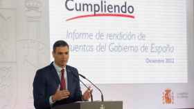 El presidente del Gobierno, Pedro Sánchez, en una comparecencia este martes 27 de diciembre en Moncloa para anunciar el plan de medidas anticrisis.
