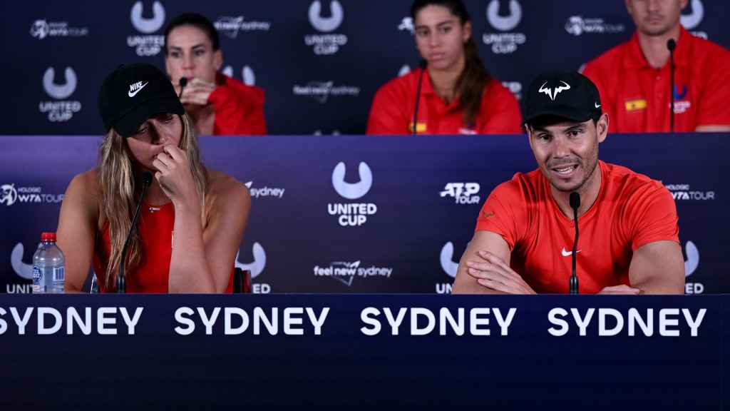 Paula Badosa y Rafa Nadal en la rueda de prensa de la United Cup