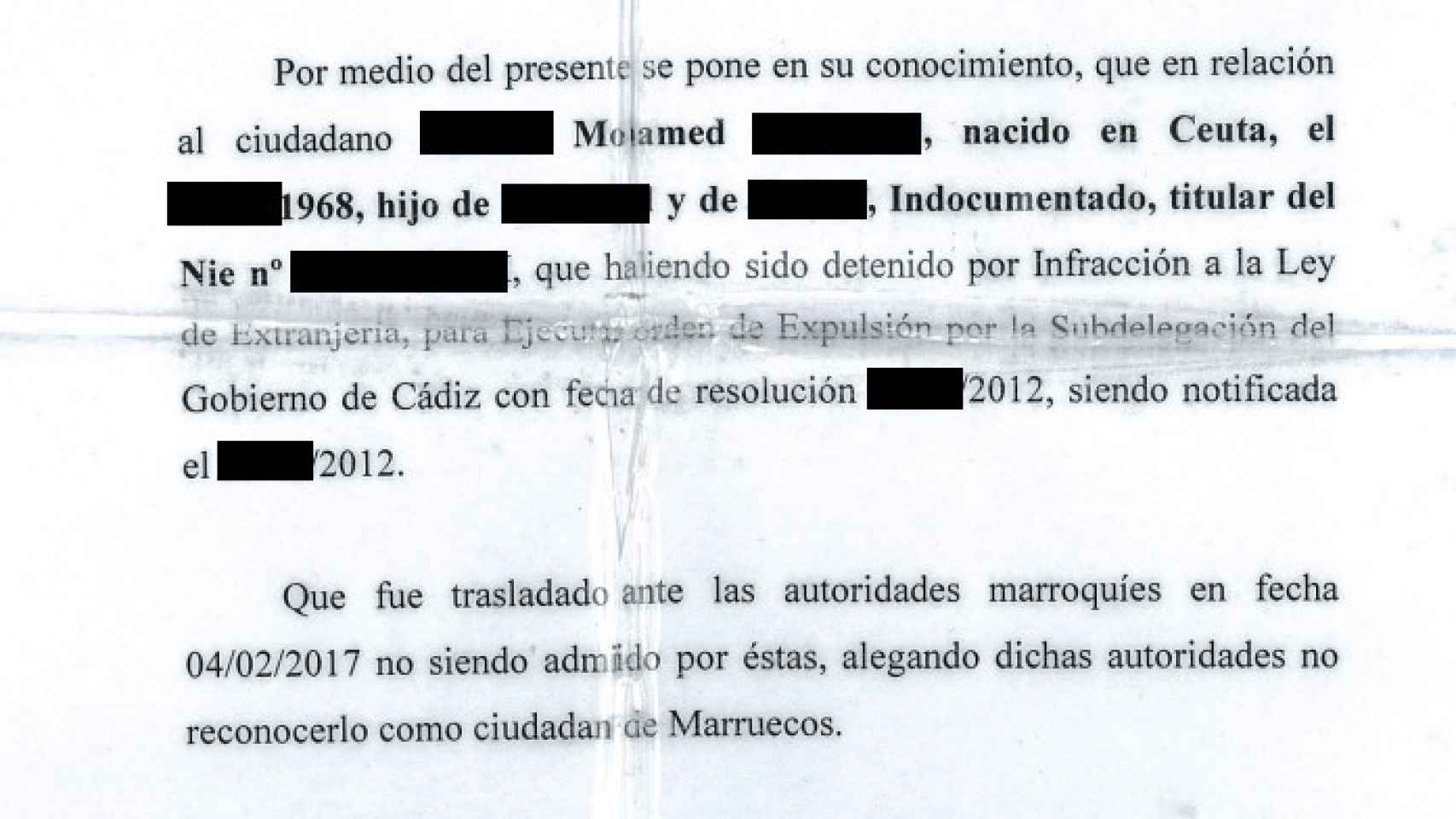 Un documento policial de 2017 confirma que Marruecos rechazó la entrega de Mohamed al no considerarle marroquí.