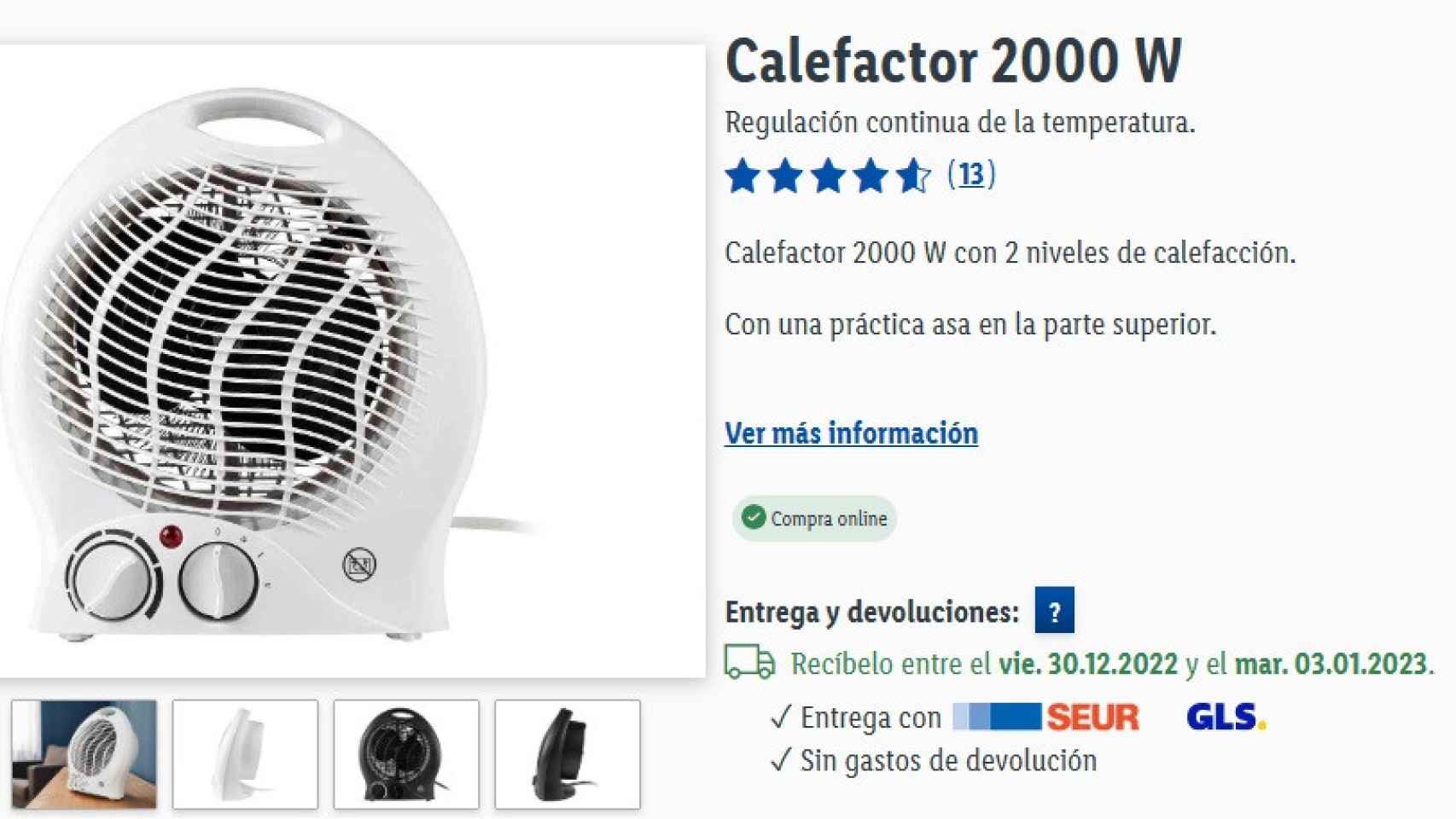 Calefactor 2000W.