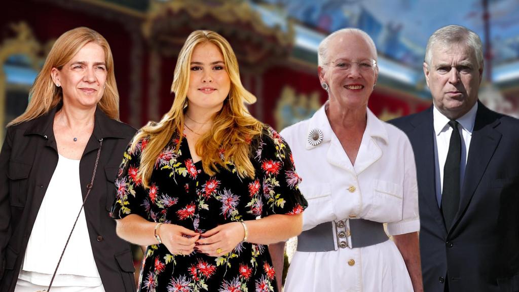 Cristina de Borbón, Amalia de Holanda, la reina Margarita y Andrés de York en un fotomontaje de EL ESPAÑOL.