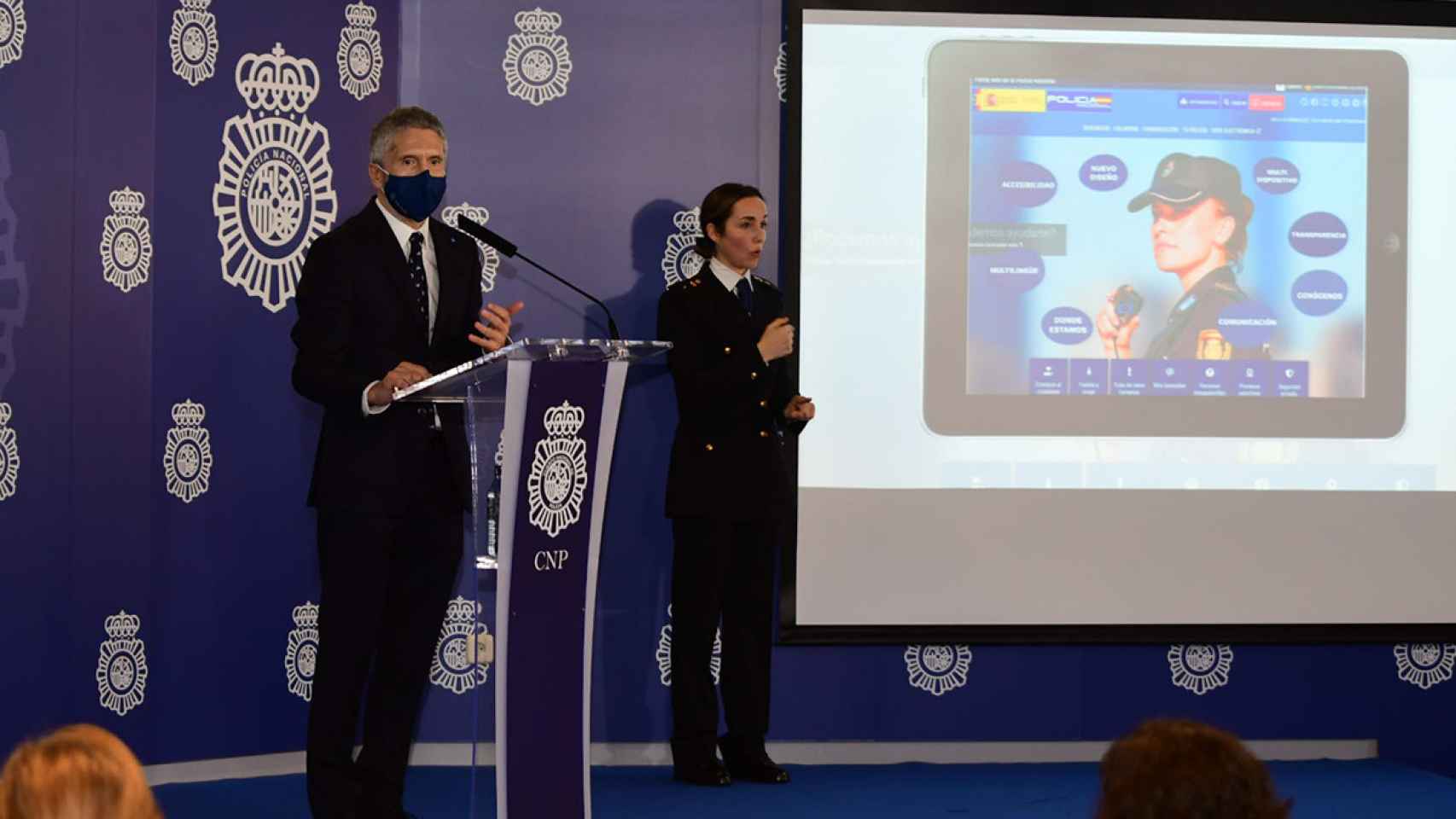 El ministro del Interior, Grande-Marlaska, en una presentación en la Dirección General de la Policía Nacional.
