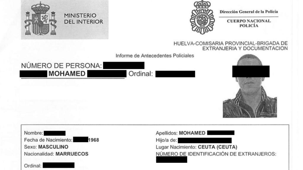 Ficha de Mohamed, en un documento policial.