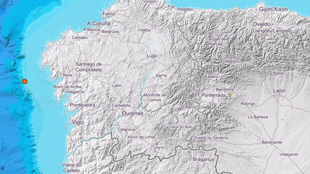 Mapa del Instituto Geográfico Nacional (IGN) con un terremoto frente a la ría de Muros y Noia (A Coruña).