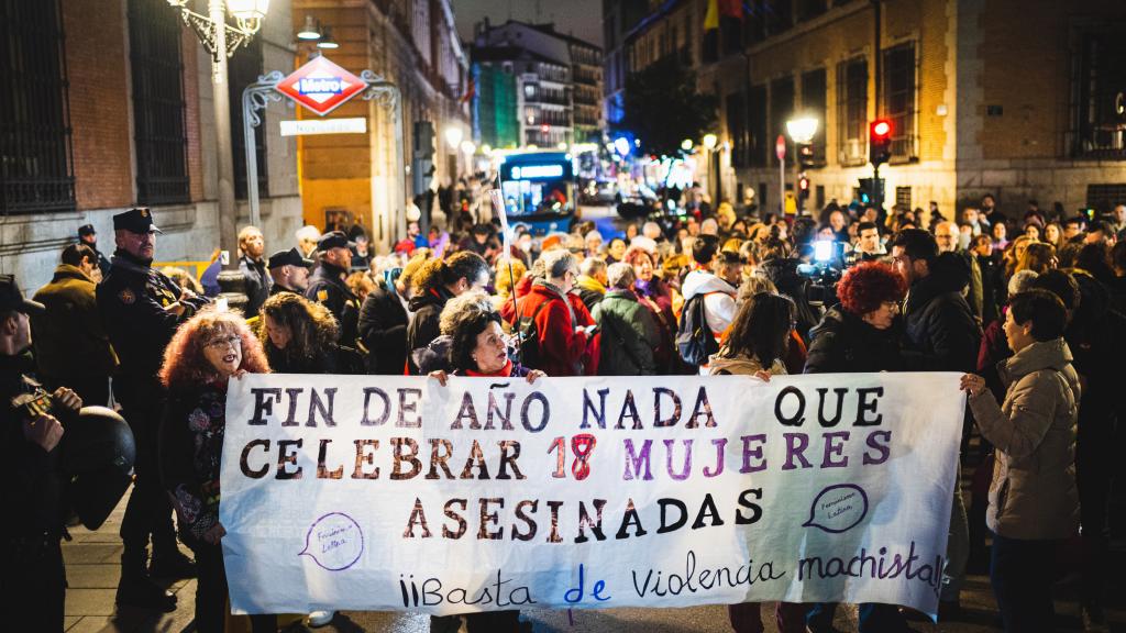 Concentración feminista celebrada este jueves en Madrid.