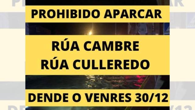 Anuncio del Sada ante posibles inundaciones en las calles Cambre y Culleredo.