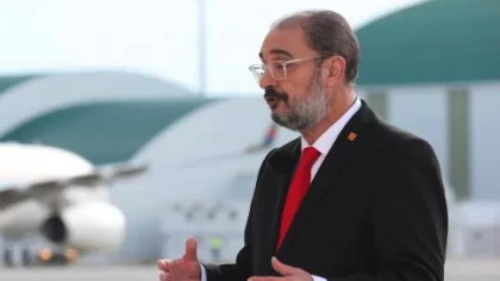 El presidente de Aragón, Javier Lambán, durante su discurso de Fin de Año.