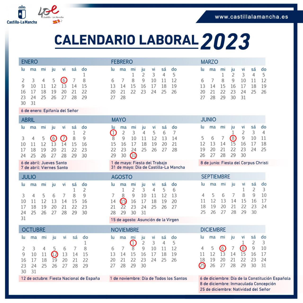 Así queda el calendario laboral de 2023 en Castilla-La Mancha: festivos y puentes a disfrutar