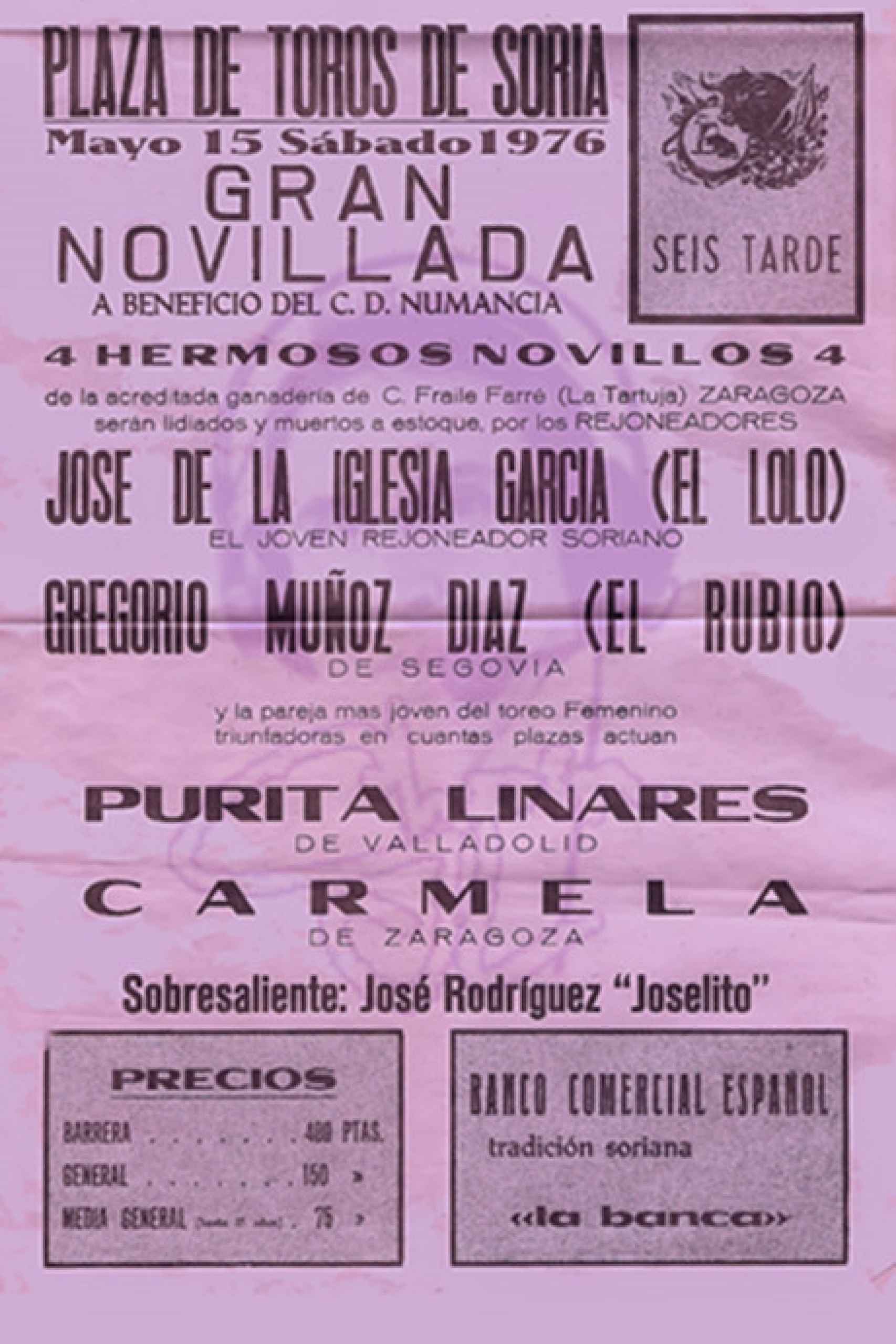 Cartel de una actuación de Purita Linares en Soria 1976 (cedida)