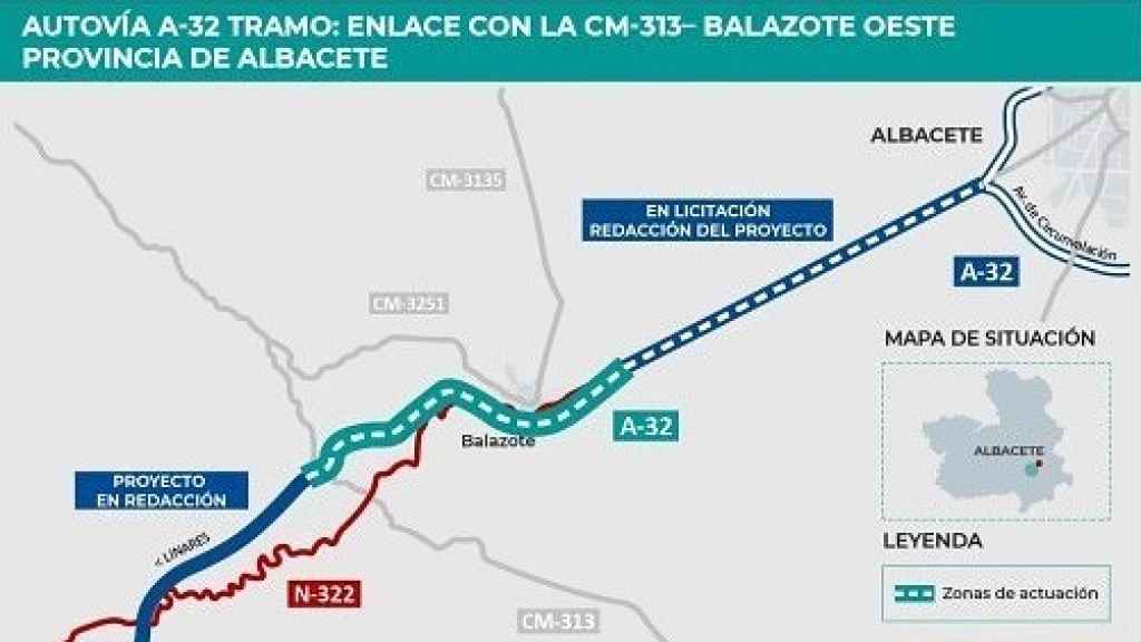 El Ministerio de Transportes licita por 113 millones un tramo de la A-32 en Albacete