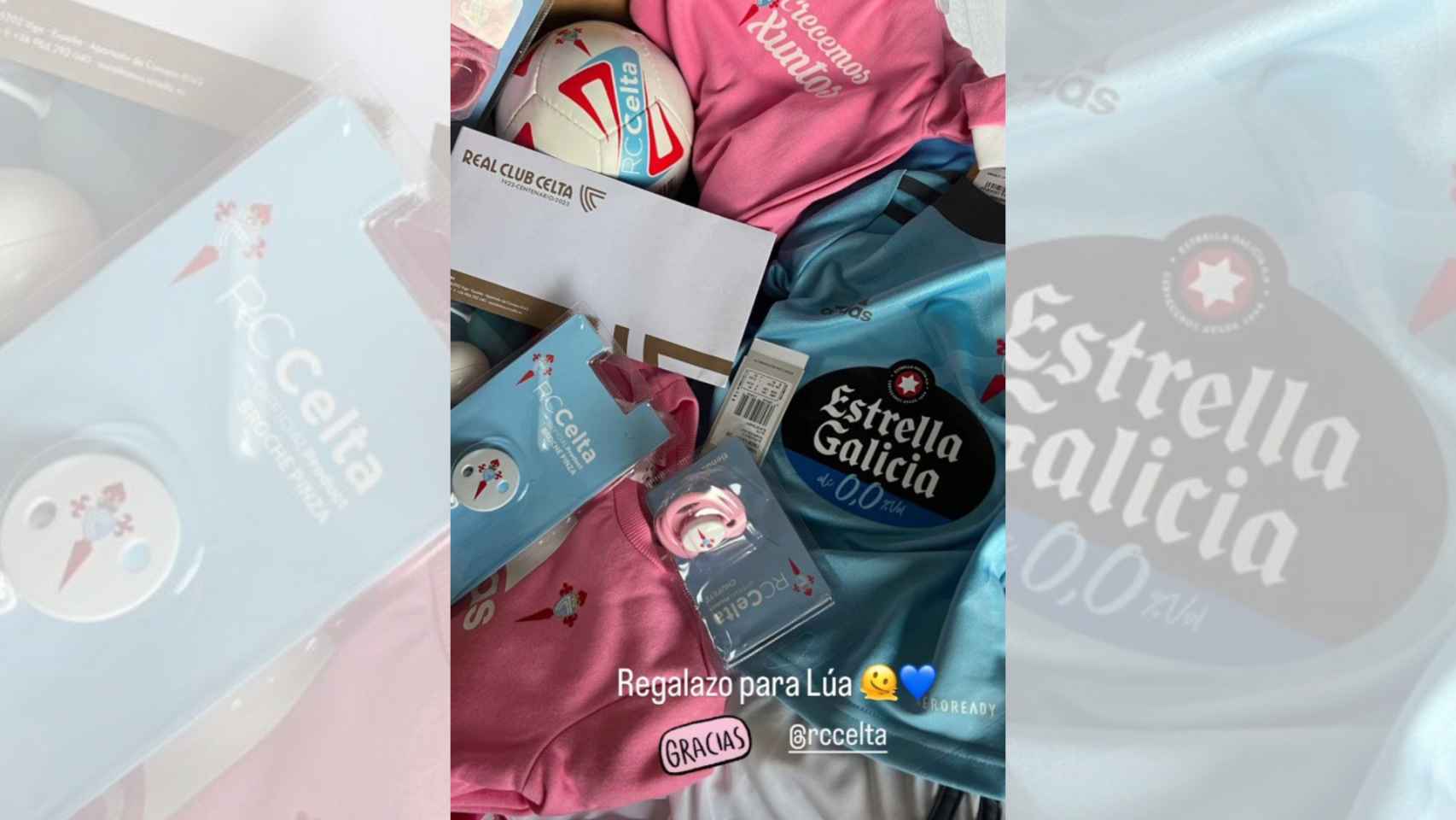 Imagen de los regalos del Celta a la hija de Ana Peleteiro compartido por ella en Instagram.
