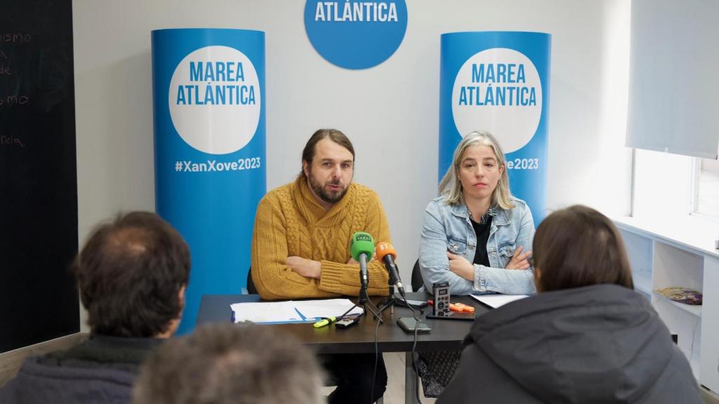 Xan Xove y María García en la rueda de prensa de hoy.