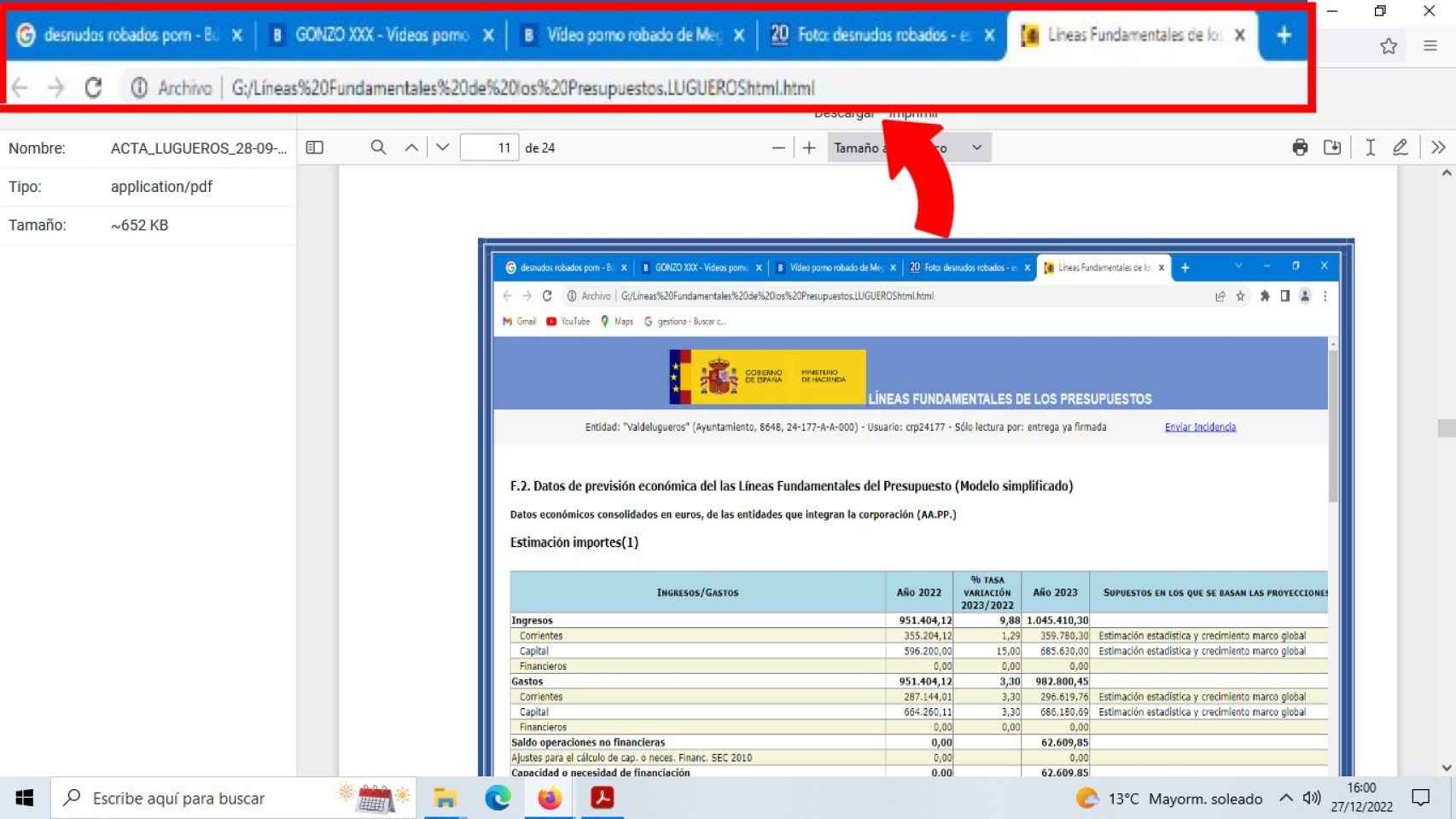 Imagen del pantallazo que aparece en el acta que ha denunciado el PSOE de Valdelugueros.